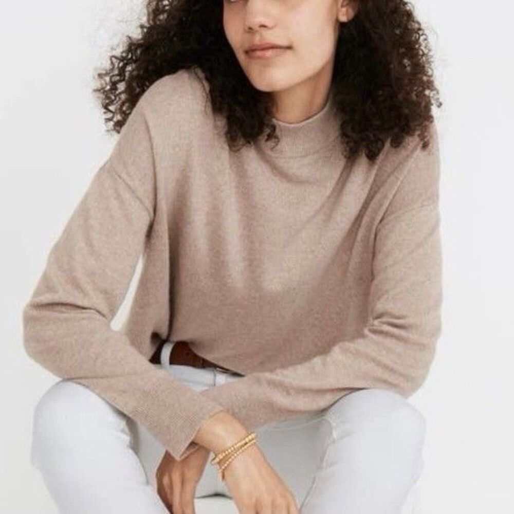Madewell Alpaca Women's Khaki Ashbury Long Sleeve Mock Neck Sweater Size Large